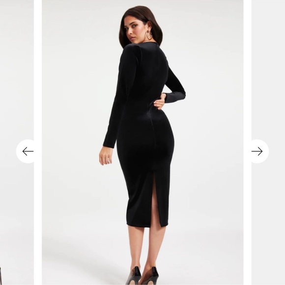 Good American Black V Neck Long Sleeve Velvet Velour Dress Womens 6 Back Slit - Picture 2 of 14